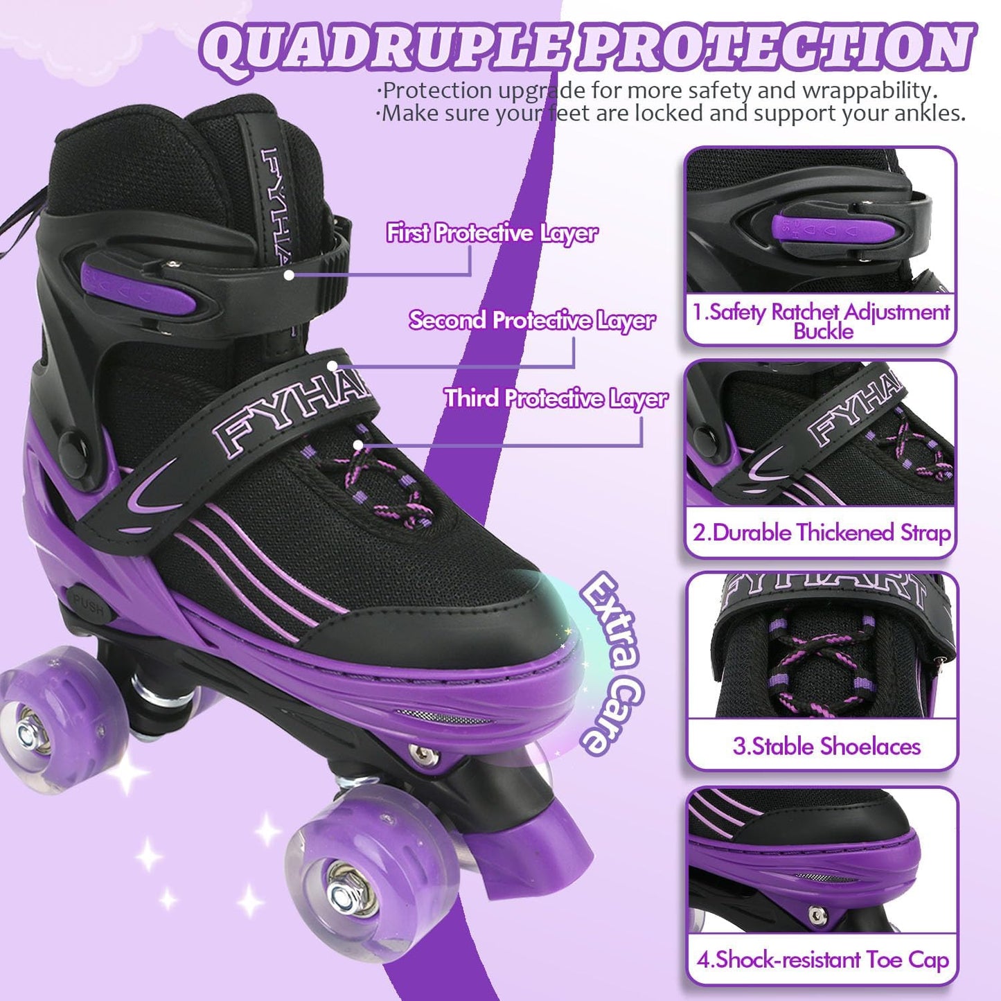 Patines cuádruples niños 4 tamaños ajustables ruedas iluminadas
