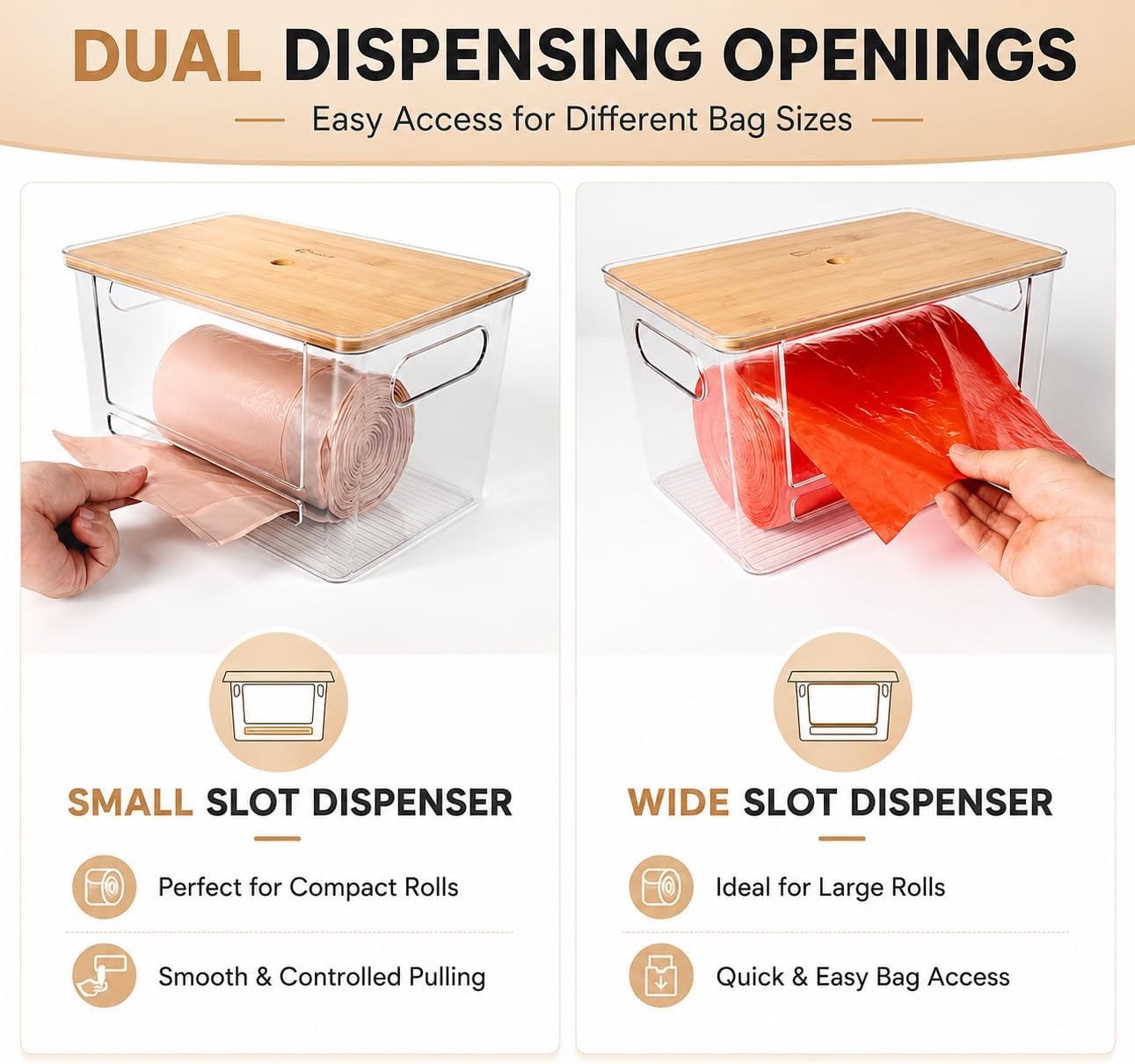 Dispensador bolsas basura apilables madera base antiderrap