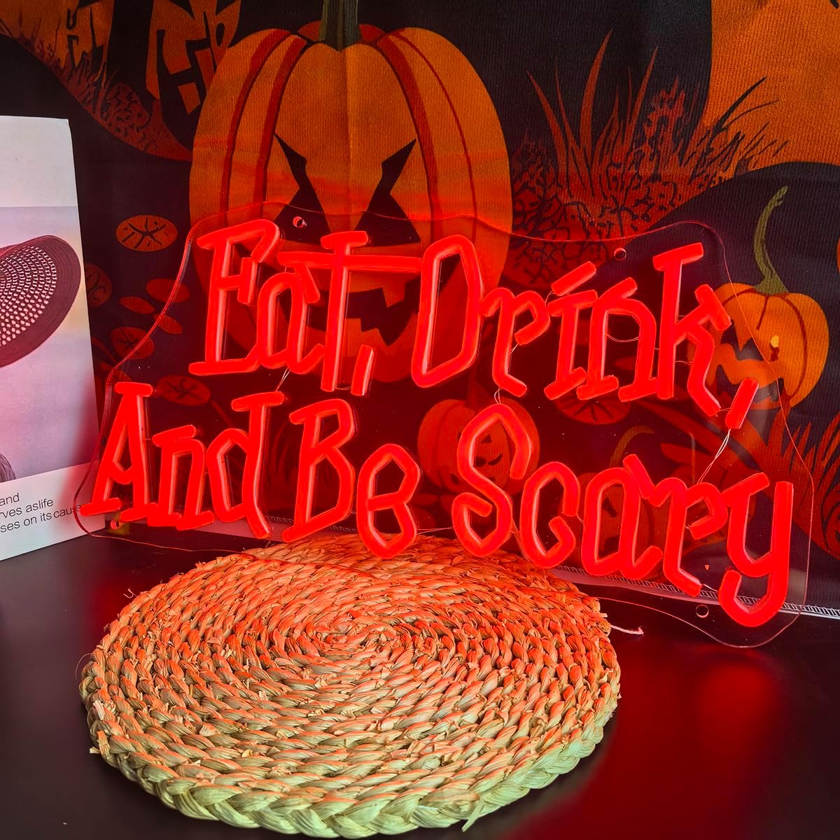 Letrero neón led texto inglés decoración sala terror
