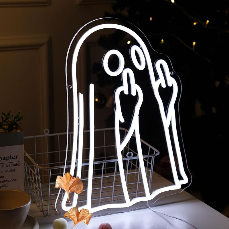 Letrero neón Halloween dedo medio luces LED decoración