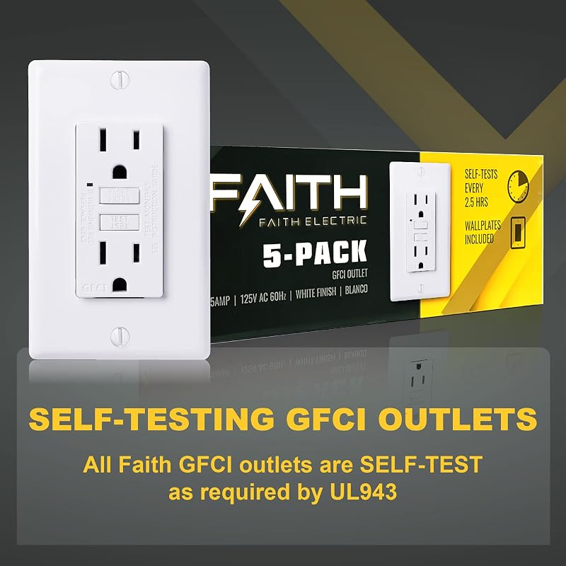 5 Toma GFCI 15A ETL con LED y placa pared blanco