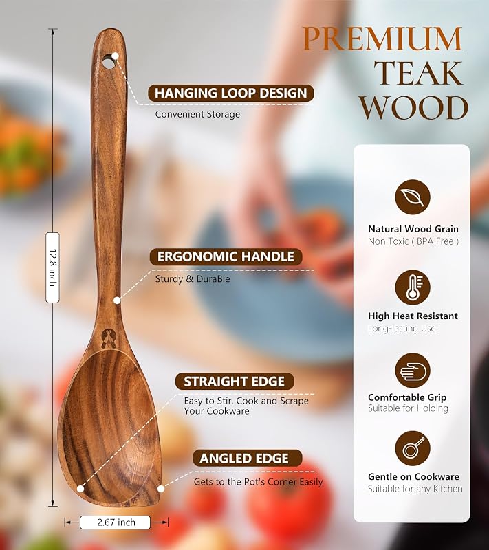 Cucharas madera teca alta calidad espátula cocina antiadherente