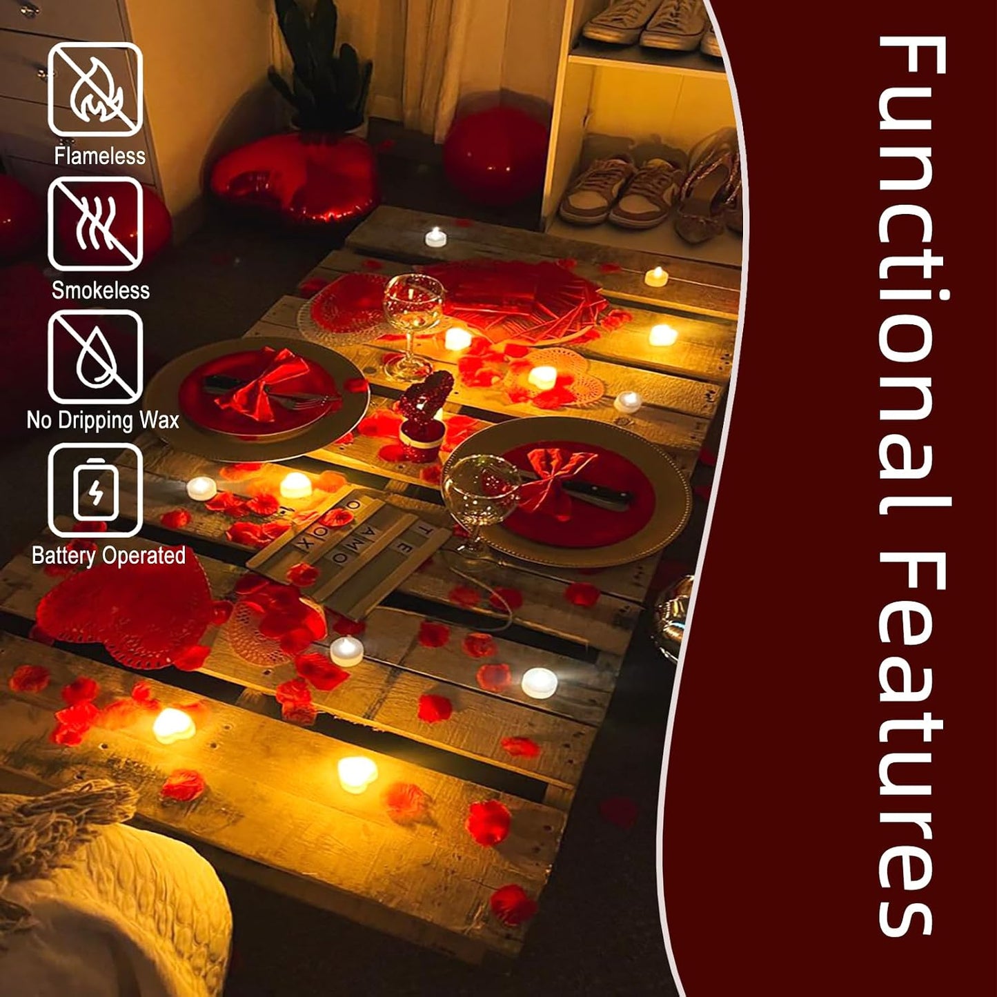 2000 Pétalos Rosa con Velas LED Té San Valentín
