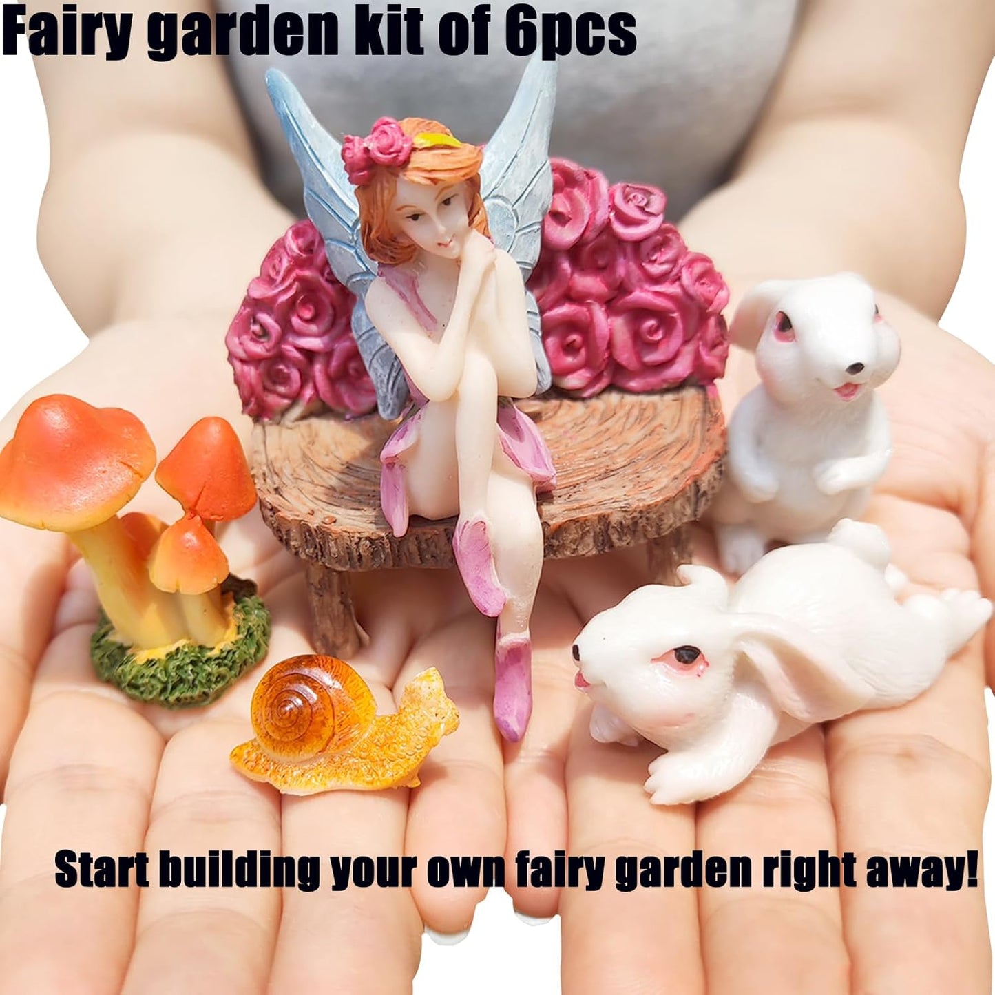 Kit jardín de hadas 6 figuras mini decoración casa y exterior