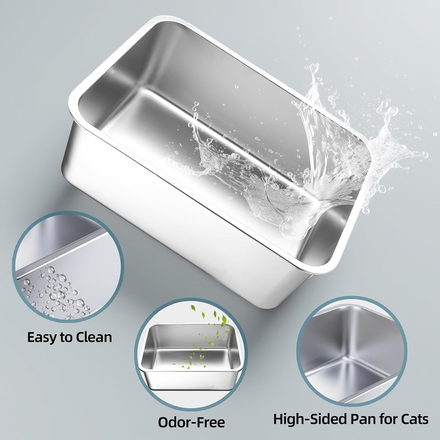 Caja arena acero inox para gatos con bandeja alta antiadherente