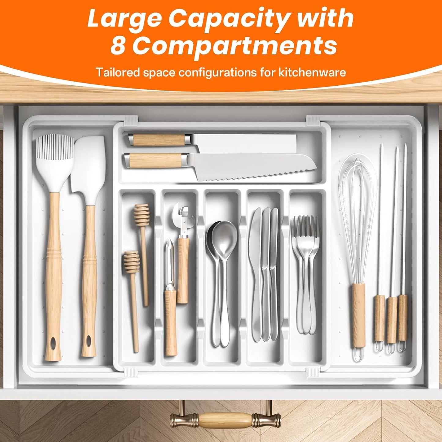Organiz. cubiertos expandible sin BPA ajustable