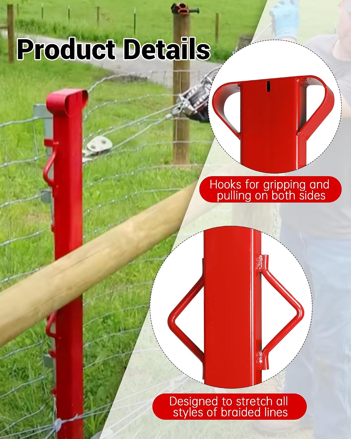 Barra estiramiento alambre tejido 4ft 5 cuñas valla rojo
