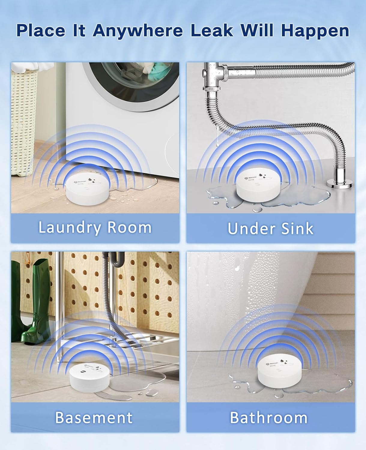 2 Detectores Fugas Agua 100dB para Sótanos Baños