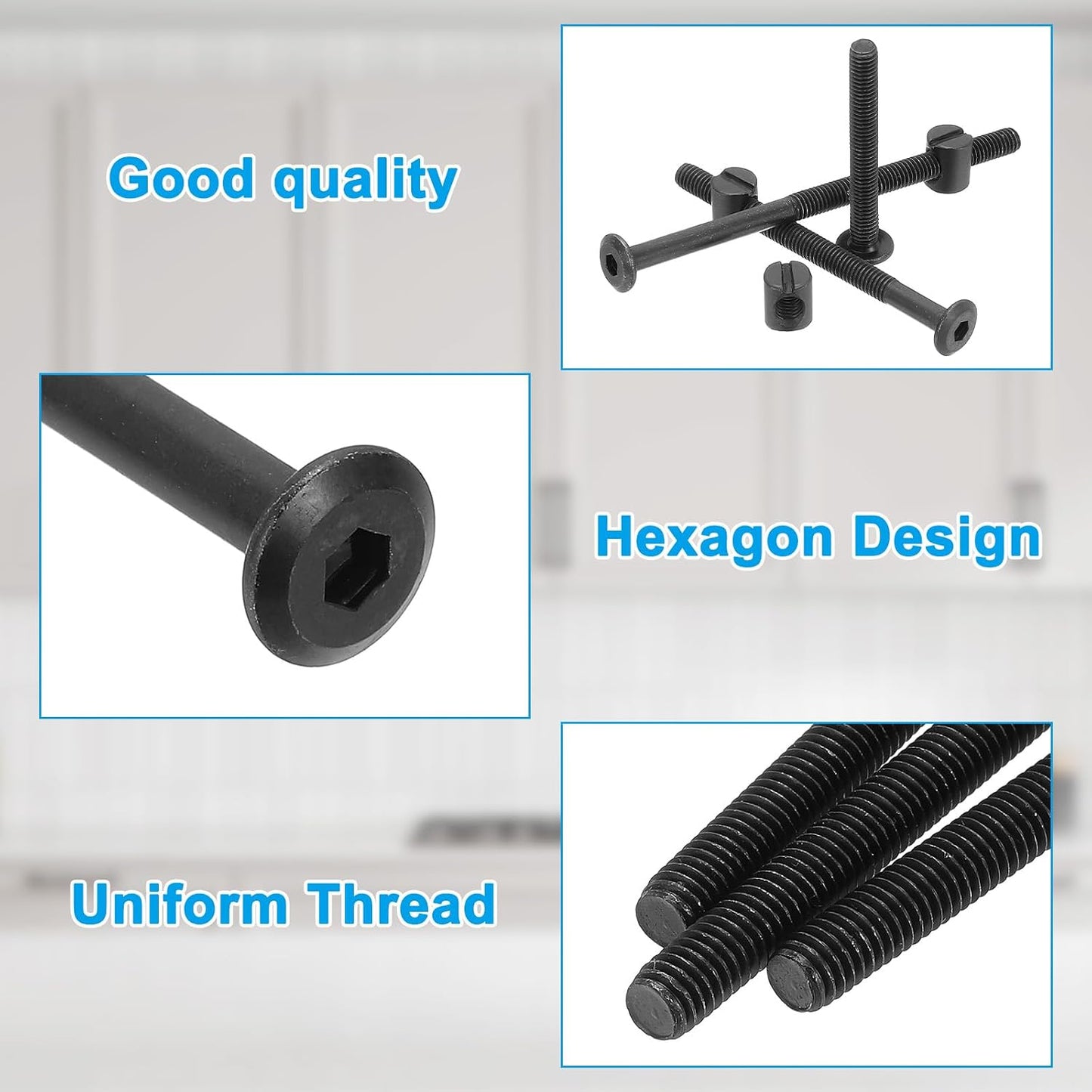 Tornillos litera M6 x 2.362" set 8 s hex surtido negro