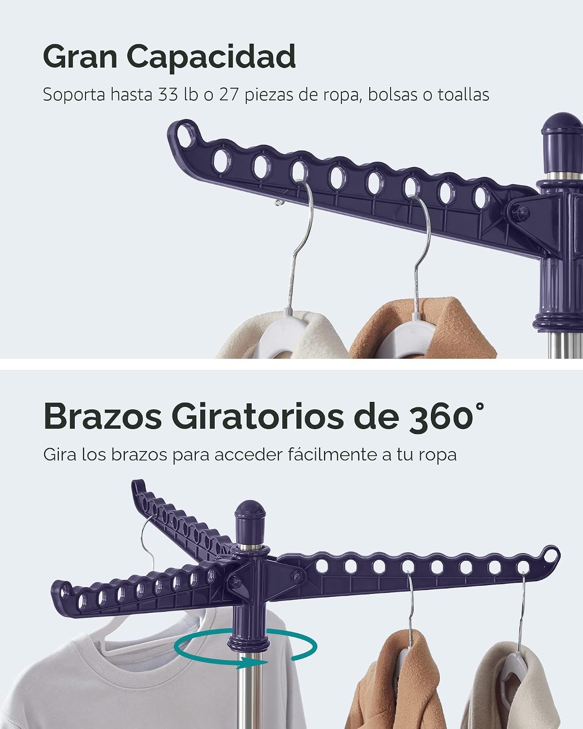 Estante secado ropa plegable 59" 3 brazos acero inox