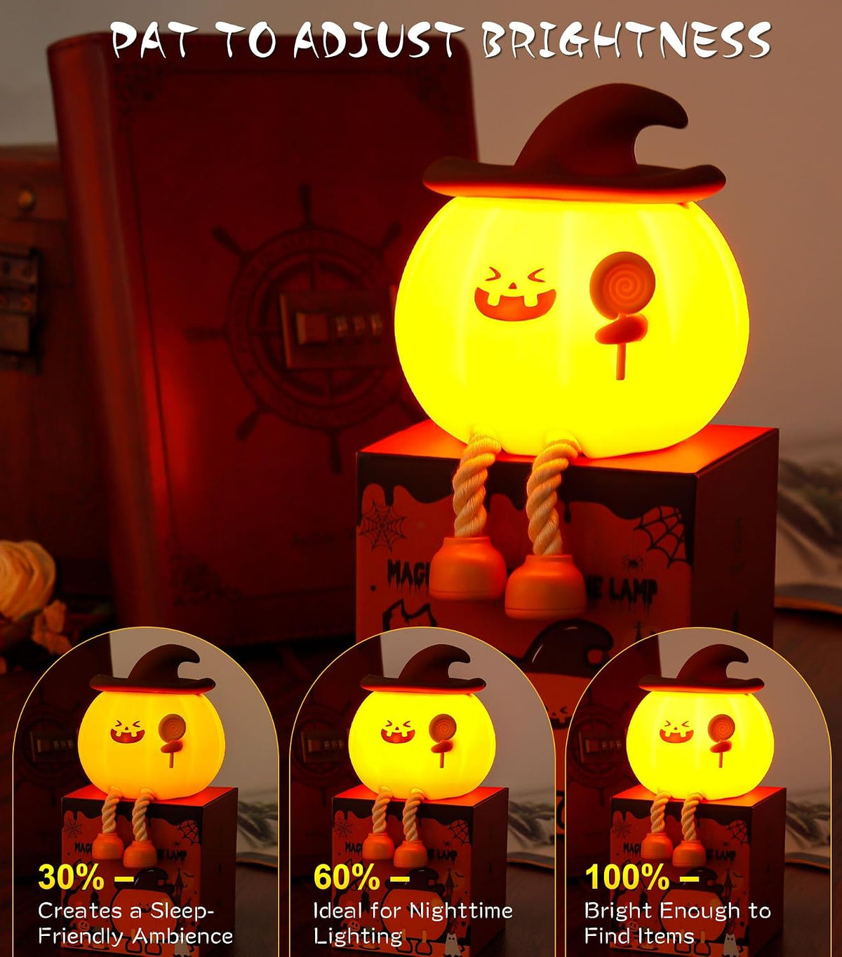 Luz nocturna calabaza para niños con LED recargable táctil