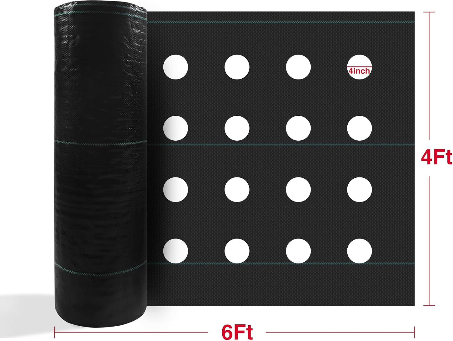 Tela barrera malezas 4x6ft agujeros 4pulg esp 8pulg
