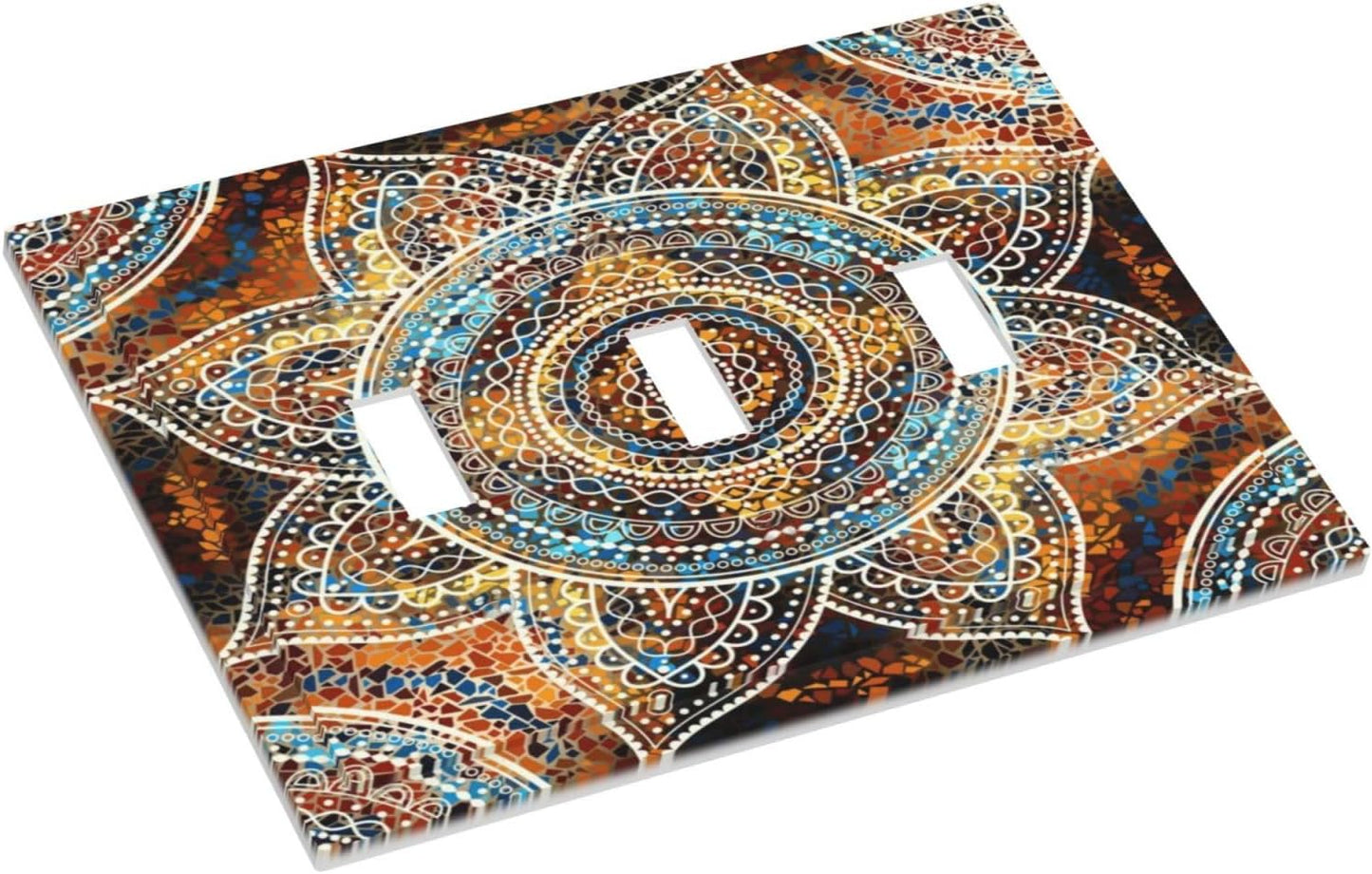Placa interruptor luz 3 posiciones mandala floral vintage
