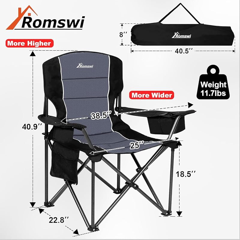 Silla camping gran tamaño respaldo acolchado 227kg plegable