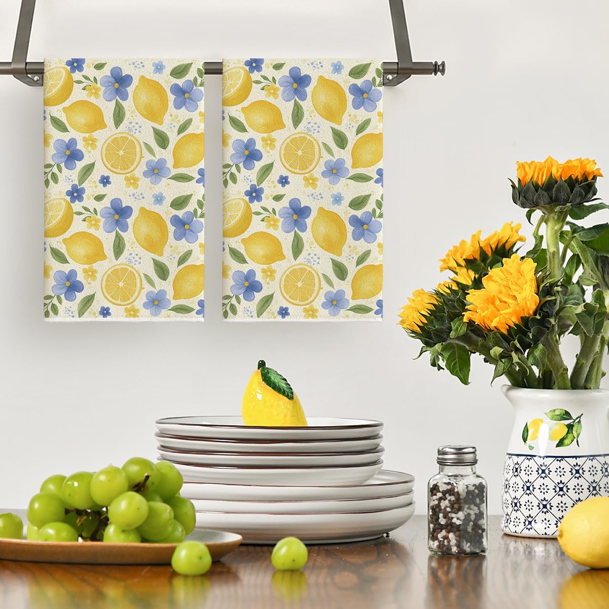 Set 2 Toallas Verano con Flores y Limones 18x26pulg