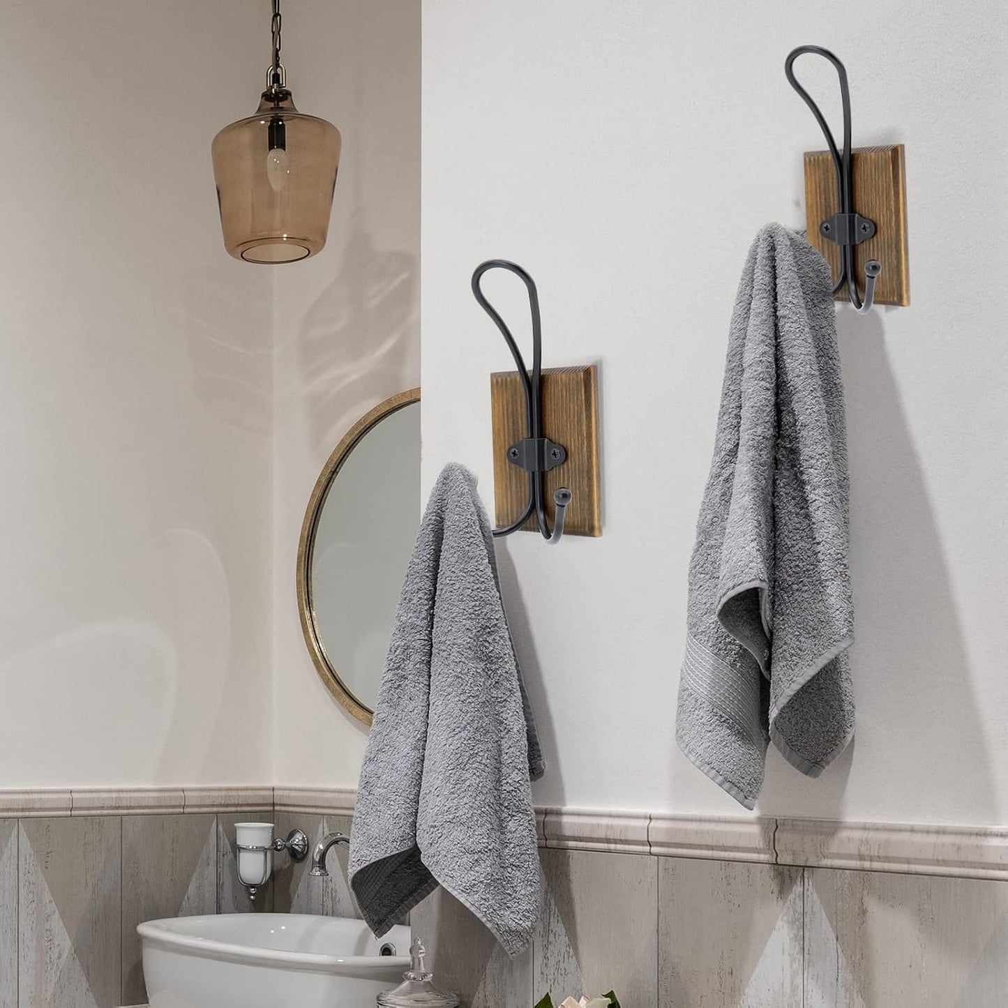 4 Ganchos pared para toalla baño sombrero perchero marrón