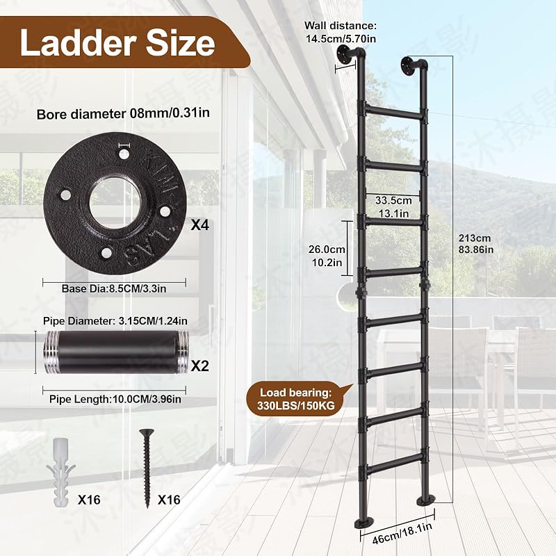 Escalera metal 7ft para ático 7 peldaños pared