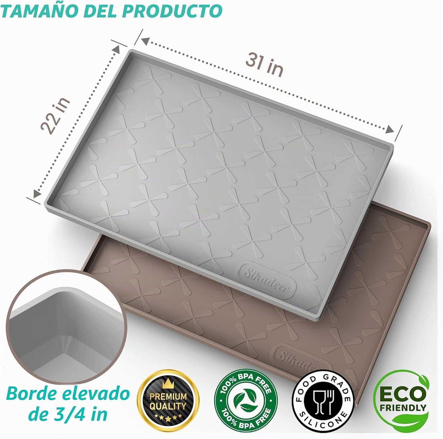 Tapete silicona cocina impermeable 31x22" con borde elevado
