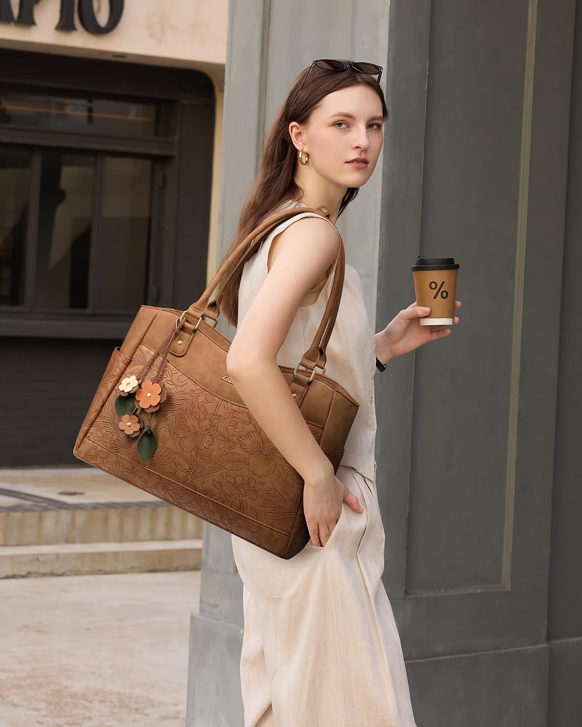 Bolsa portátil cuero vintage para mujer trabajo oficina profesora