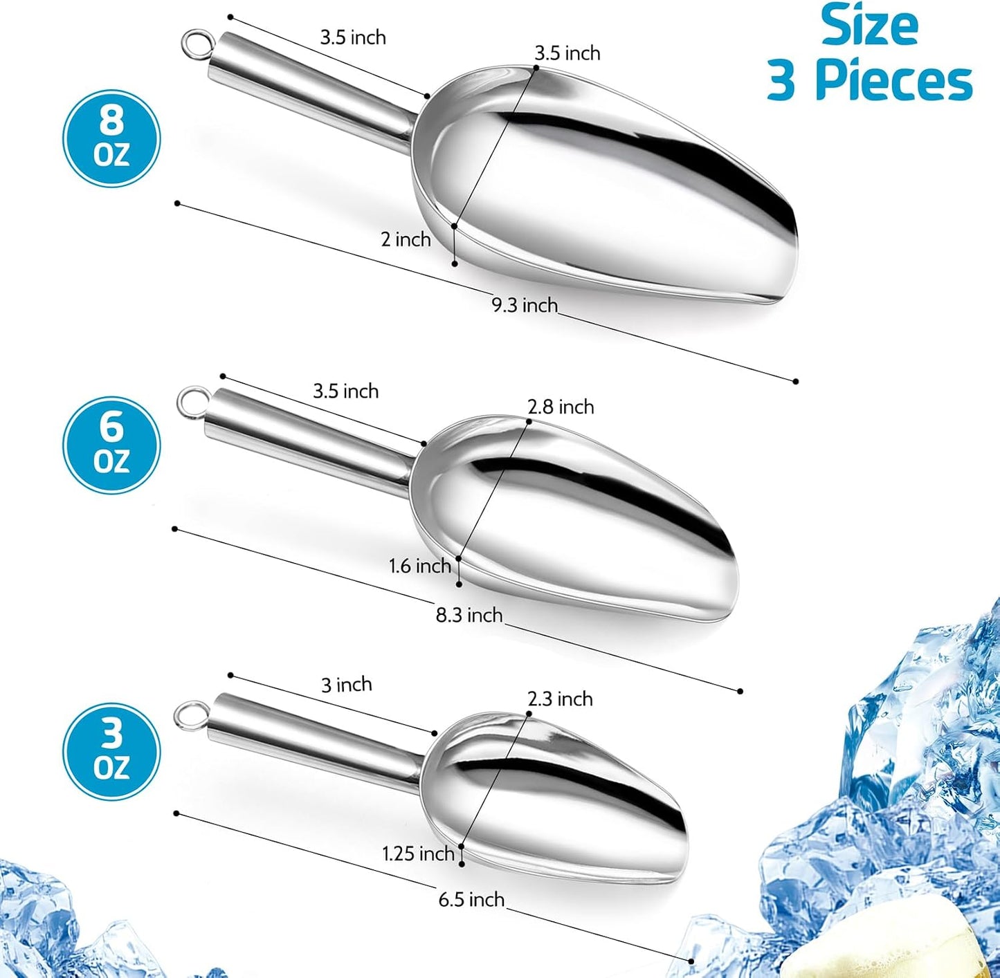 Set 3 Cucharas Acero Inox Congelador Apta Lavavajillas