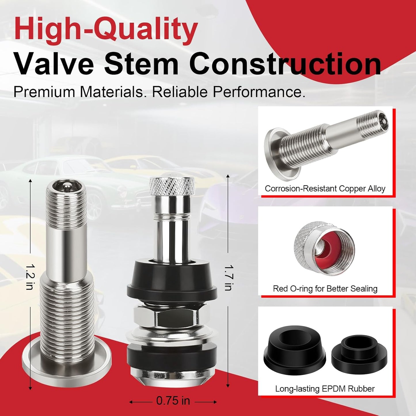 Vástago válvula neumático metal 0.453-0.625pulg set 4