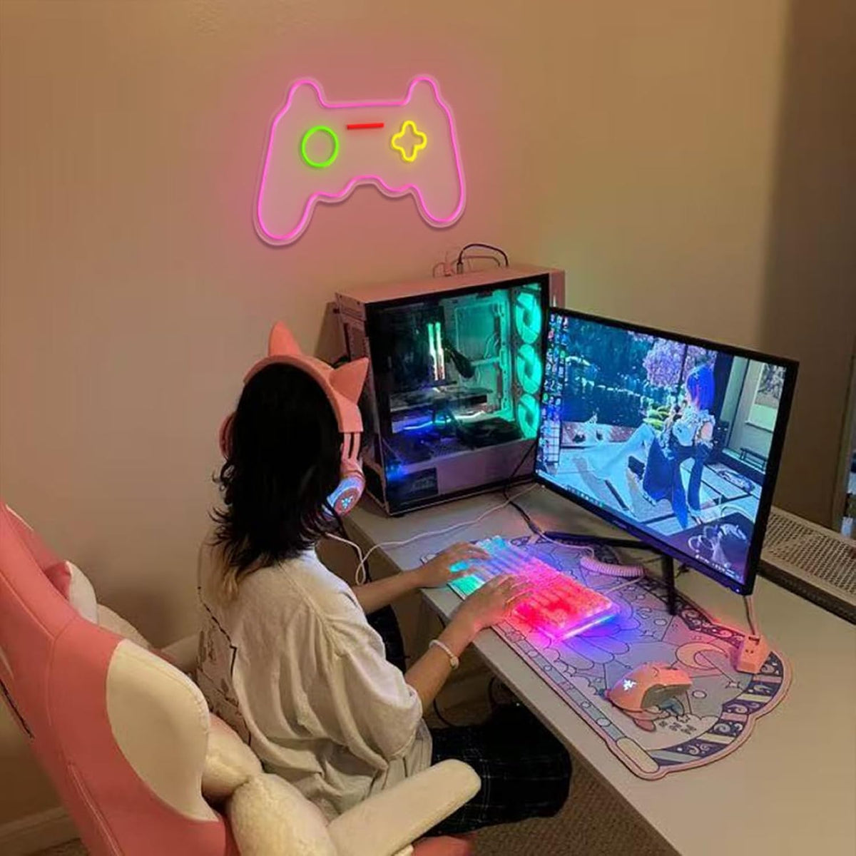 Letrero neón gamepad USB para decorar habitación niña