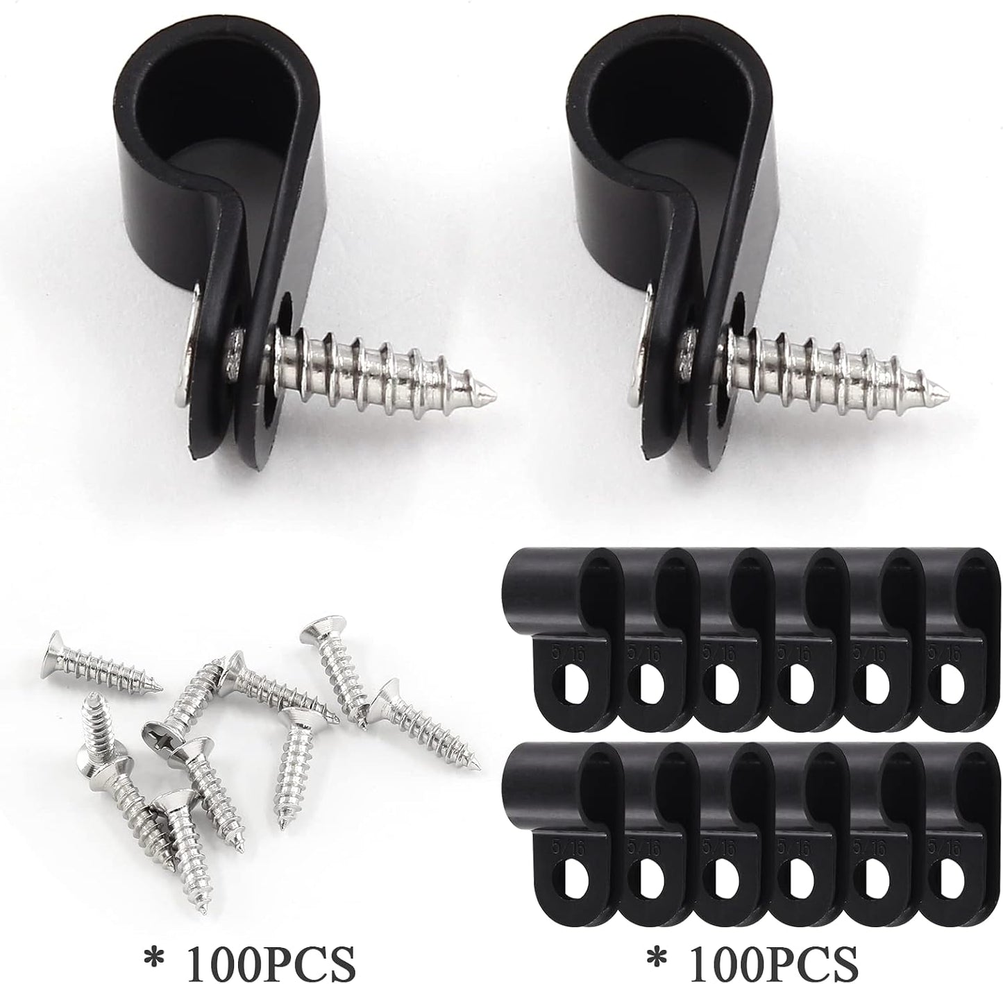 100 Clips Cable Negro 5/16pulg Organizador Cables
