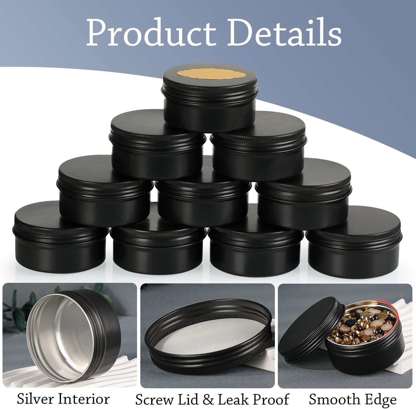 Recipientes aluminio negro 3oz con tapa rosca 40pzas