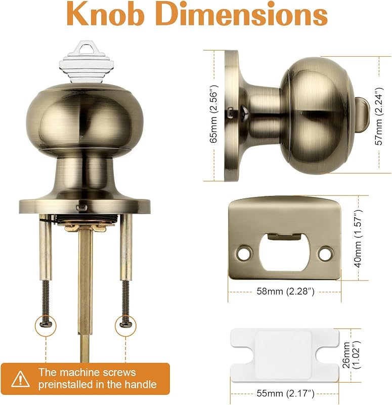Pomo puerta latón antiguo con cerradura 4 pack