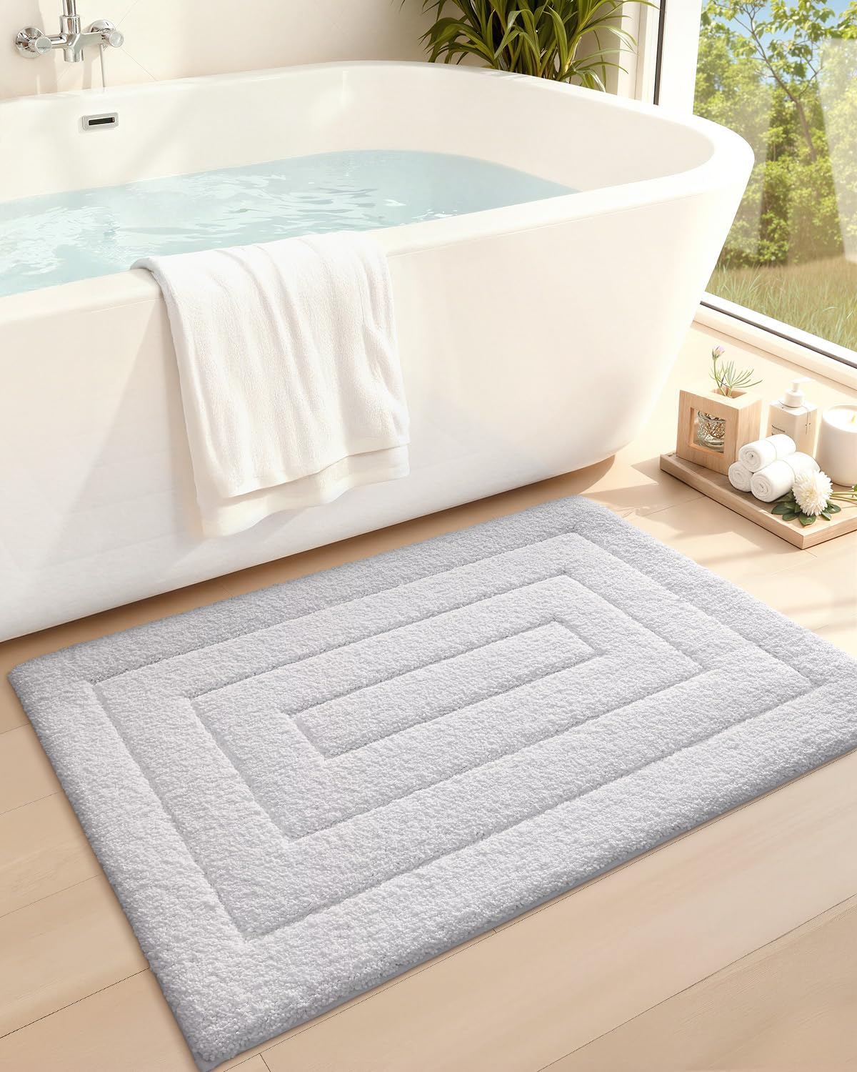 Alfombra baño microfibra antideslizante blanca 17x