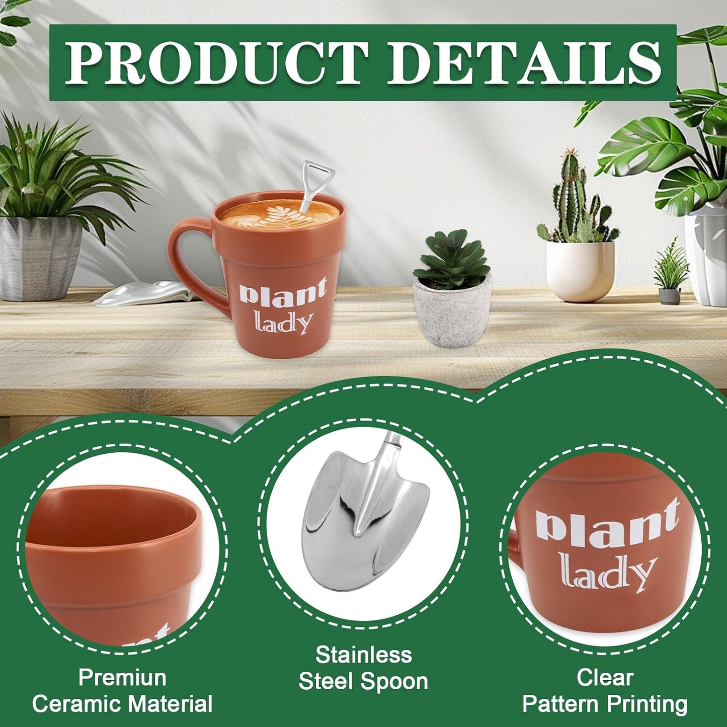 Set tazas café jardinera con cuchara y pala regalo mujer