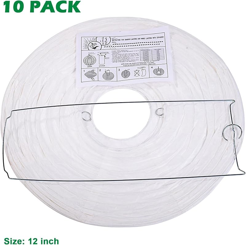 10 Faroles Papel Blanco 12pulg Redondos Colgantes