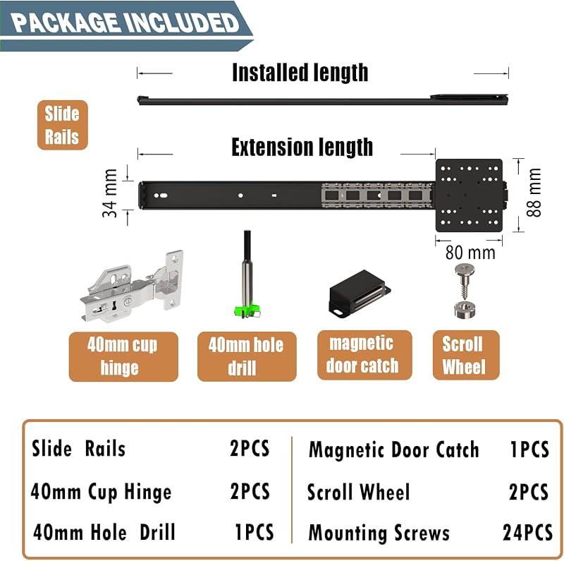Kit deslizante puerta bolsillo cocina 20" 4 Pzas