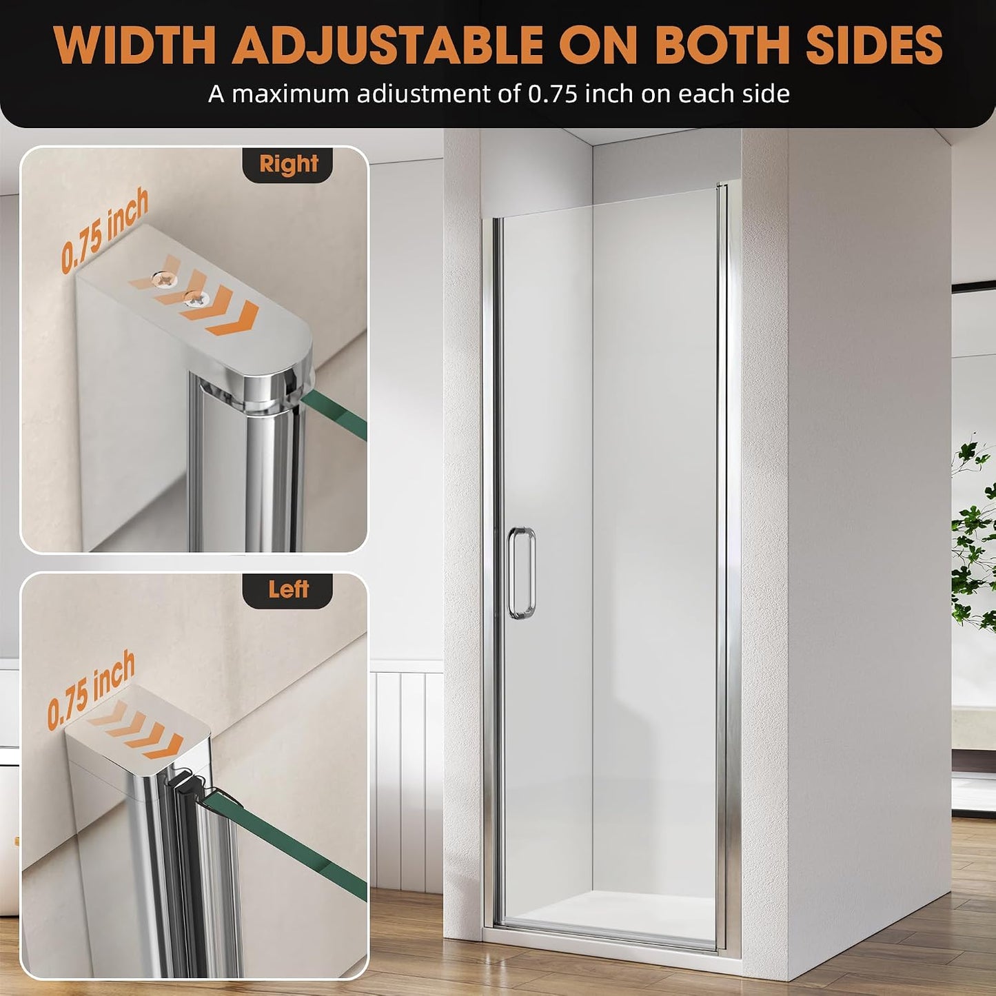 Puerta ducha pivote 36-37.5pulg x 76pulg vidrio templado