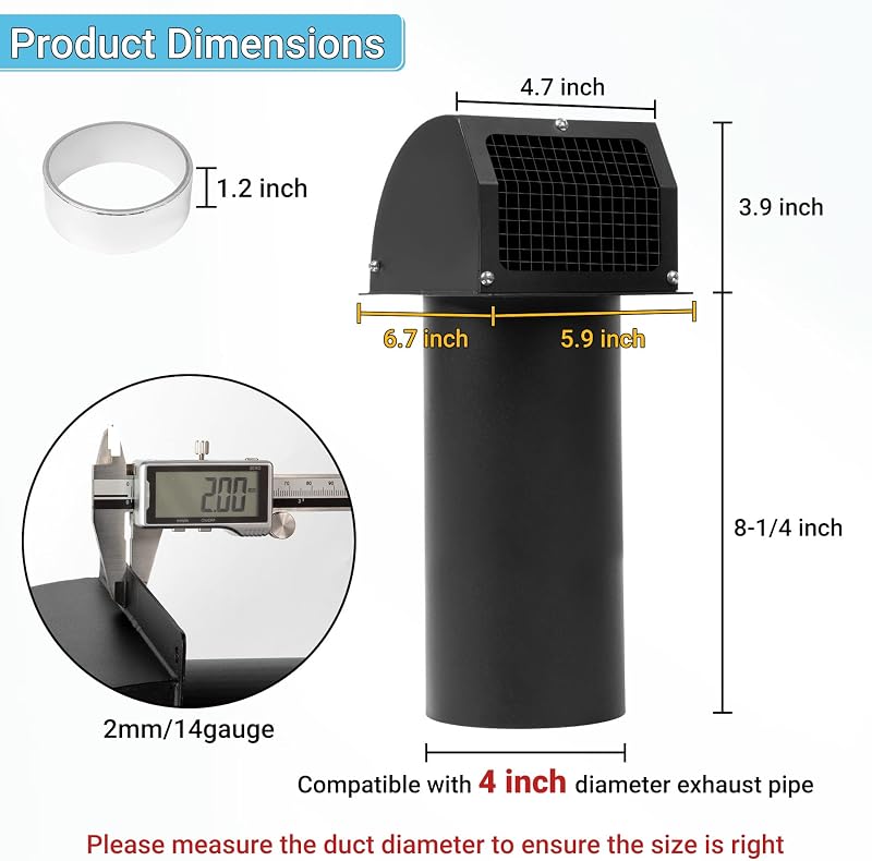Cubierta ventilación pared 4" acero 14GA con amortiguador