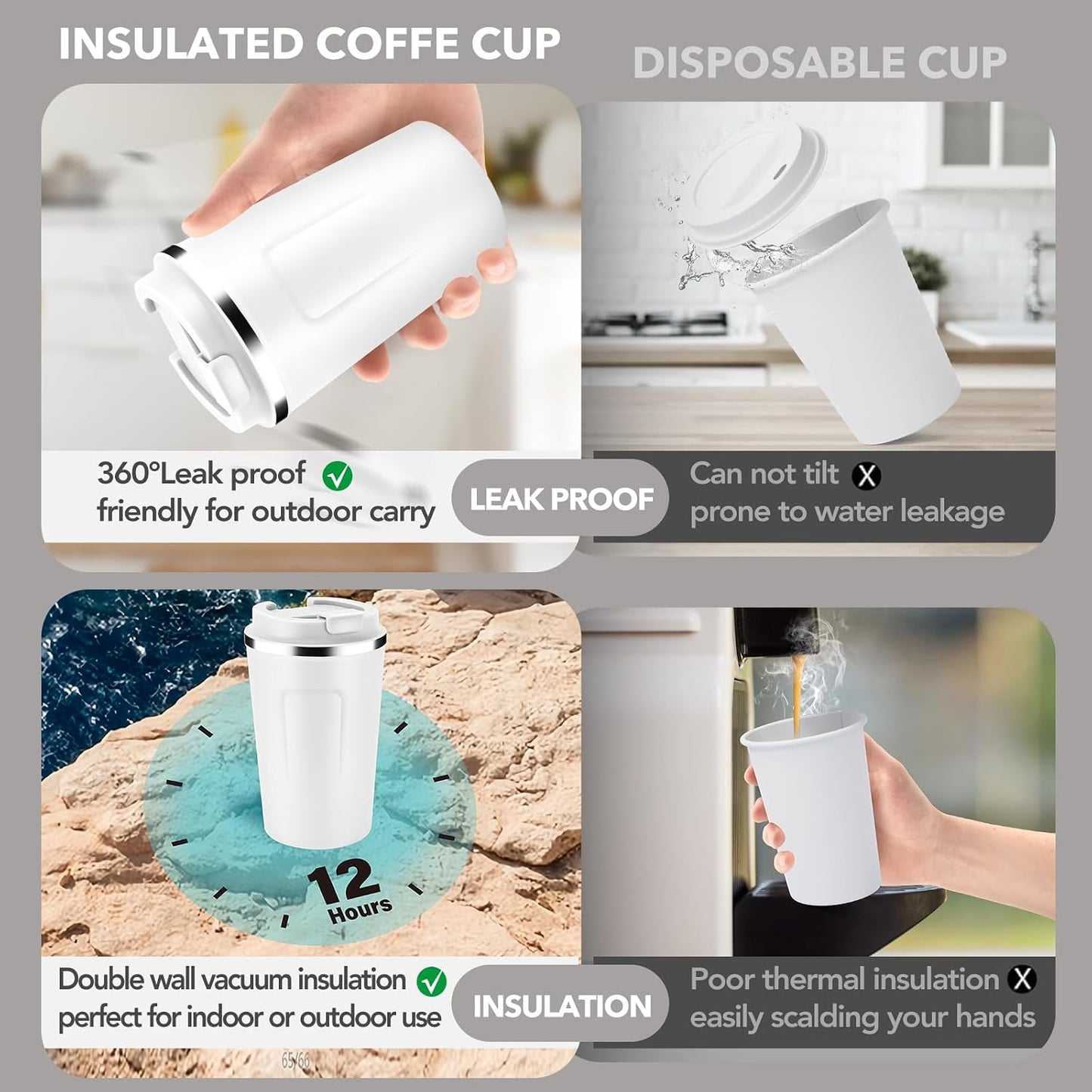 Taza café doble pared aislada 12oz 8 Pzas acero inox
