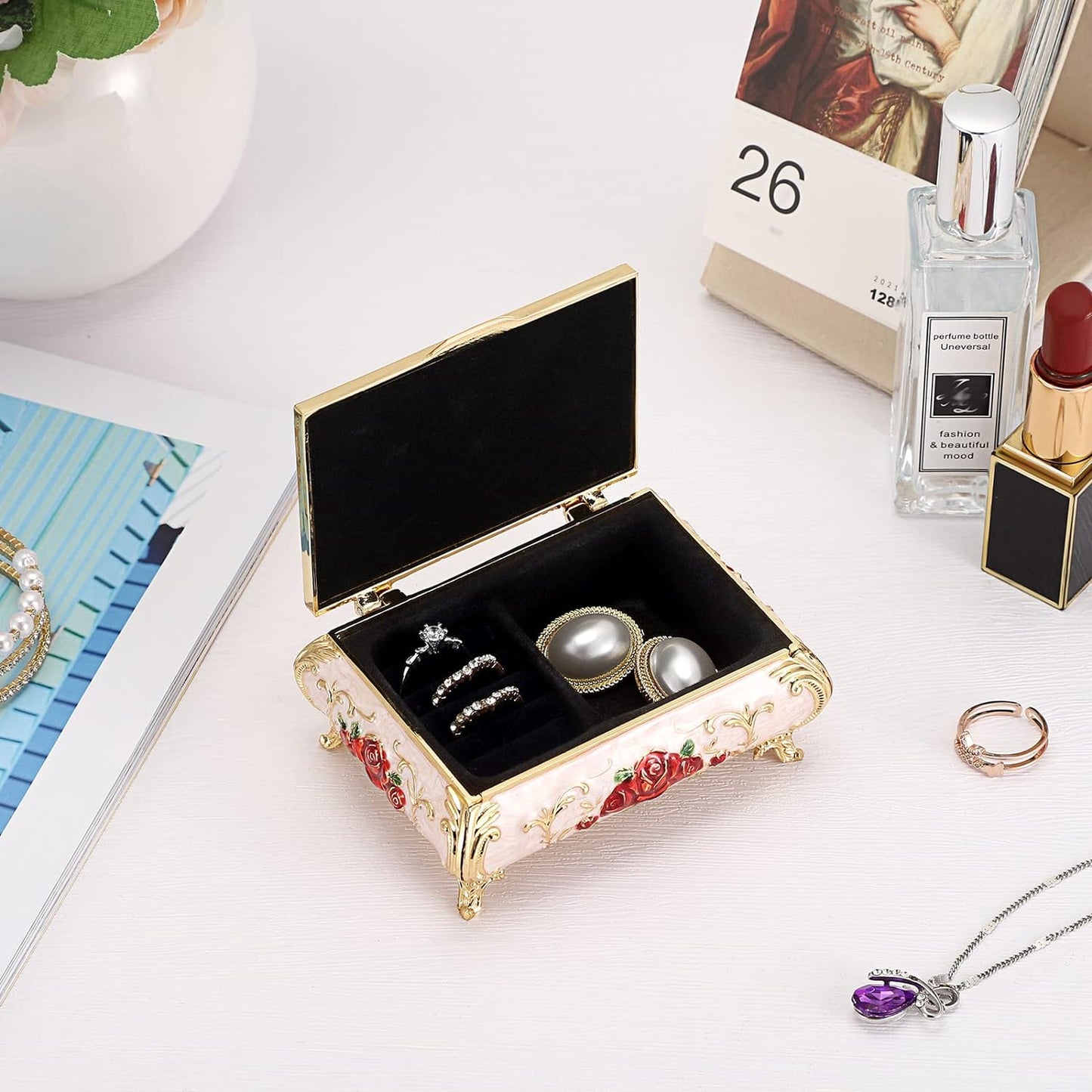 Caja joyas vintage organiz. cofre tesoro metal