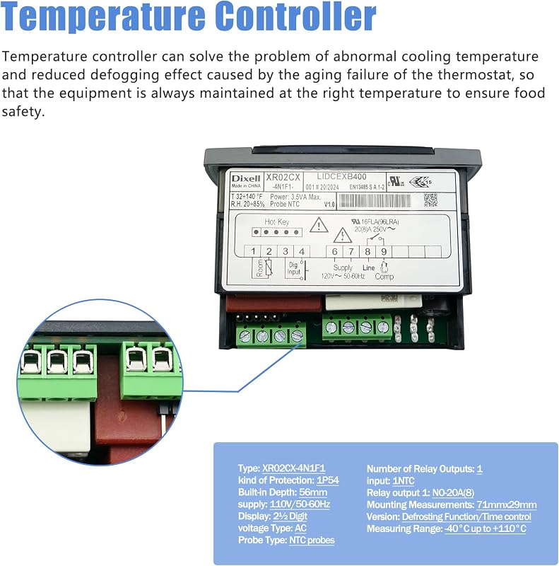 Controlador temperatura digital Dixell 120V con sonda NTC