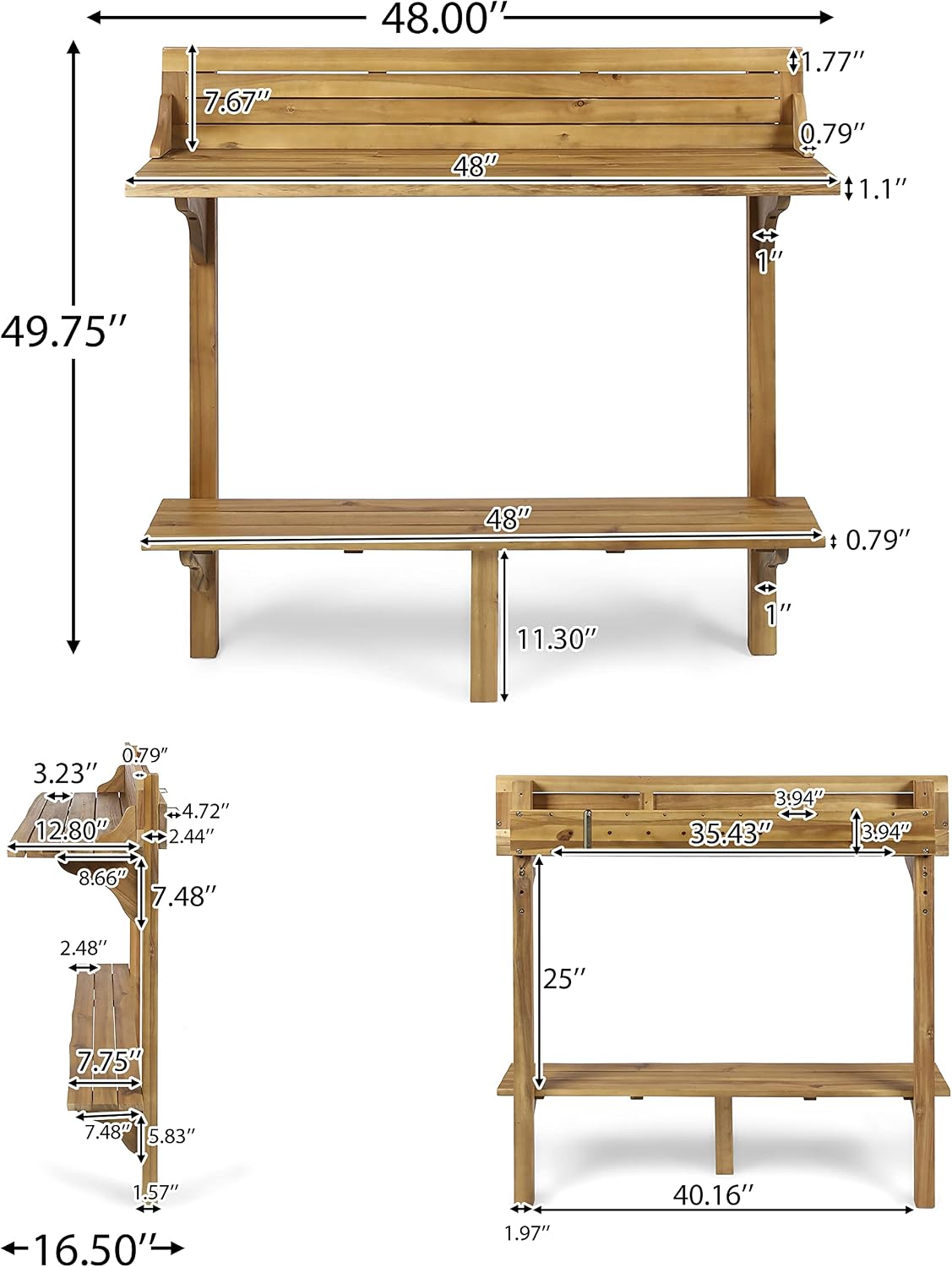 Mesa bar balcón madera acacia al aire libre teñida