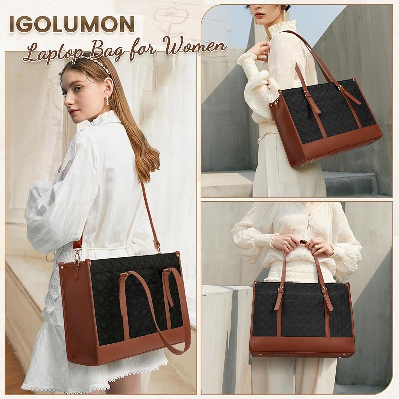 Bolsa laptop vegan cuero 15.6pulg acolchada tipo tote
