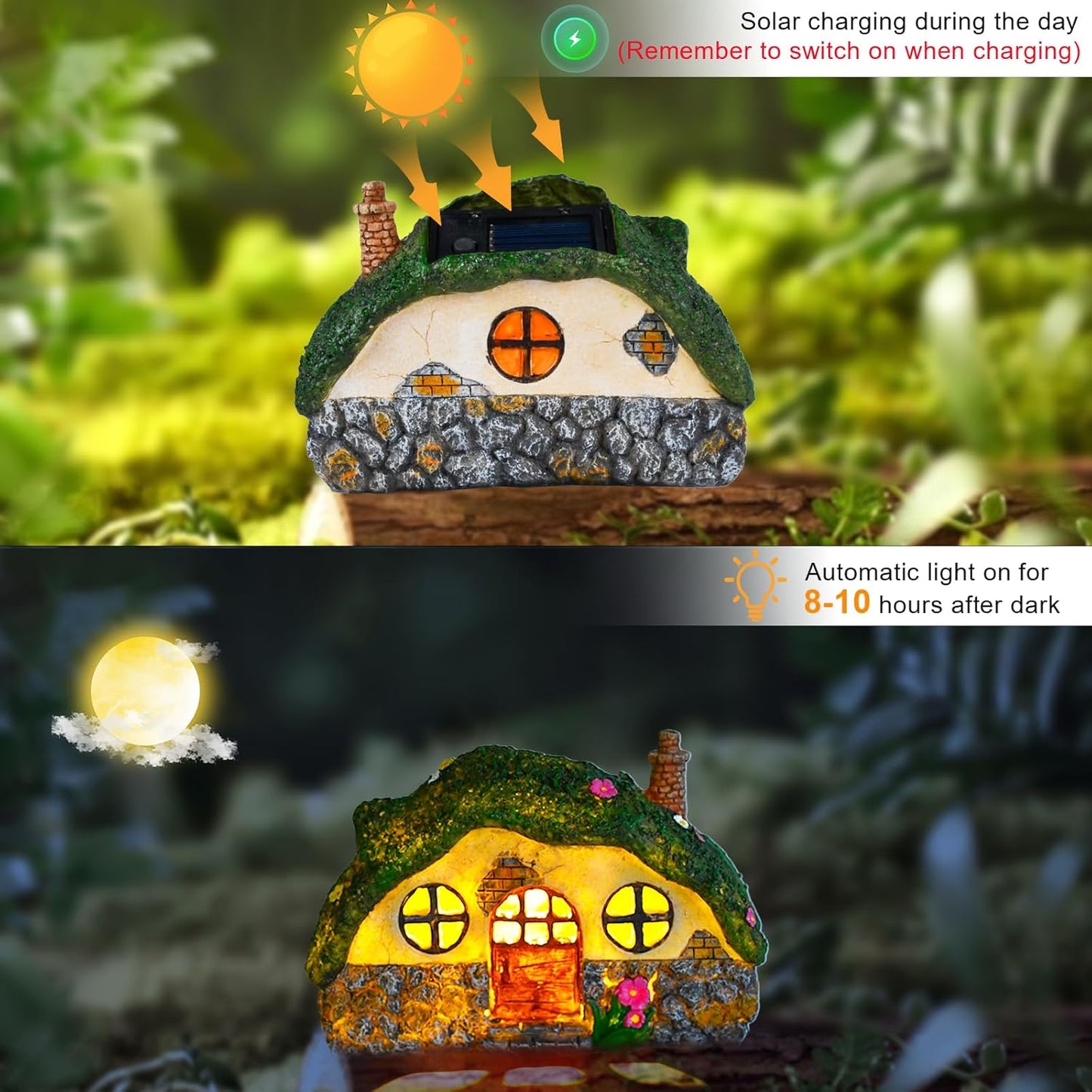Estatuas casa hadas con luces solares para jardín y patio