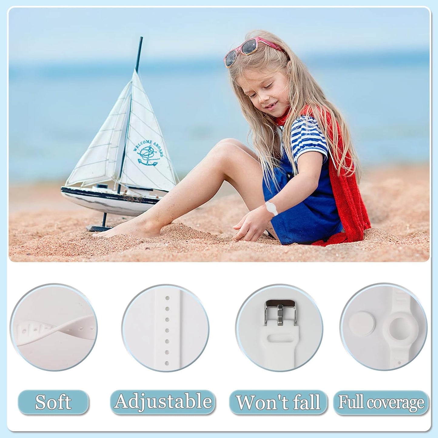 Pulsera Airtag silicona para niños ajustable negro y blanco