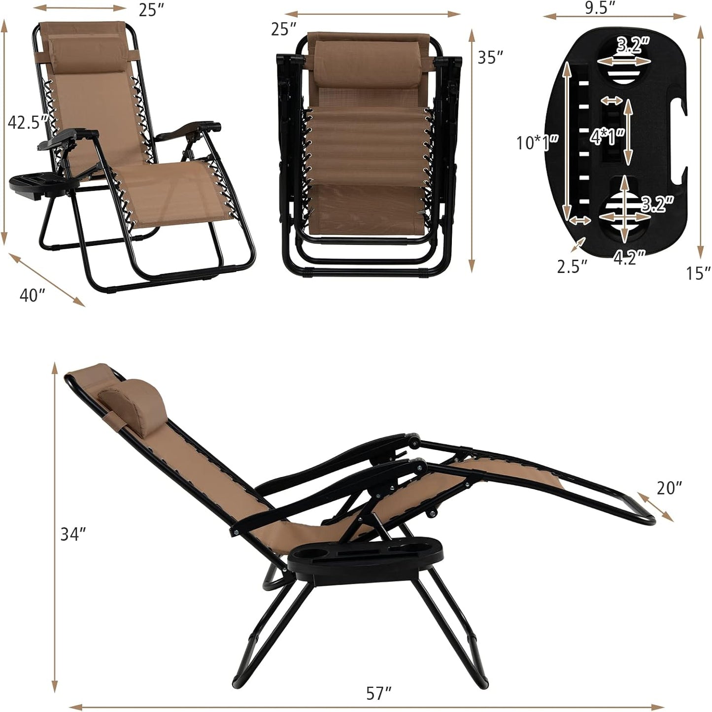 Silla plegable reclinable patio reposabrazos anchos 350lb