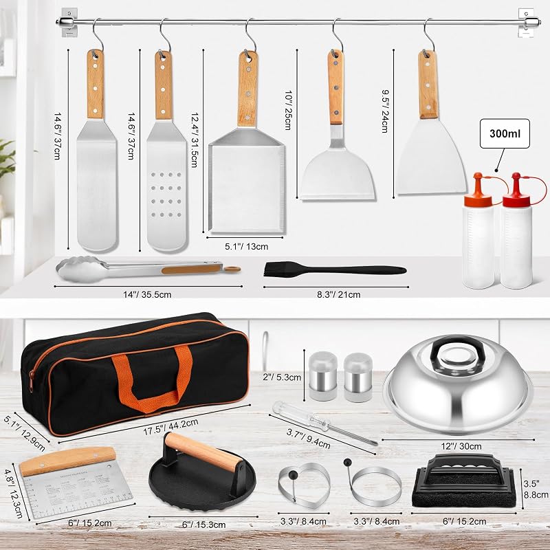 Set 25 accesorios parrilla con espátulas y prensa