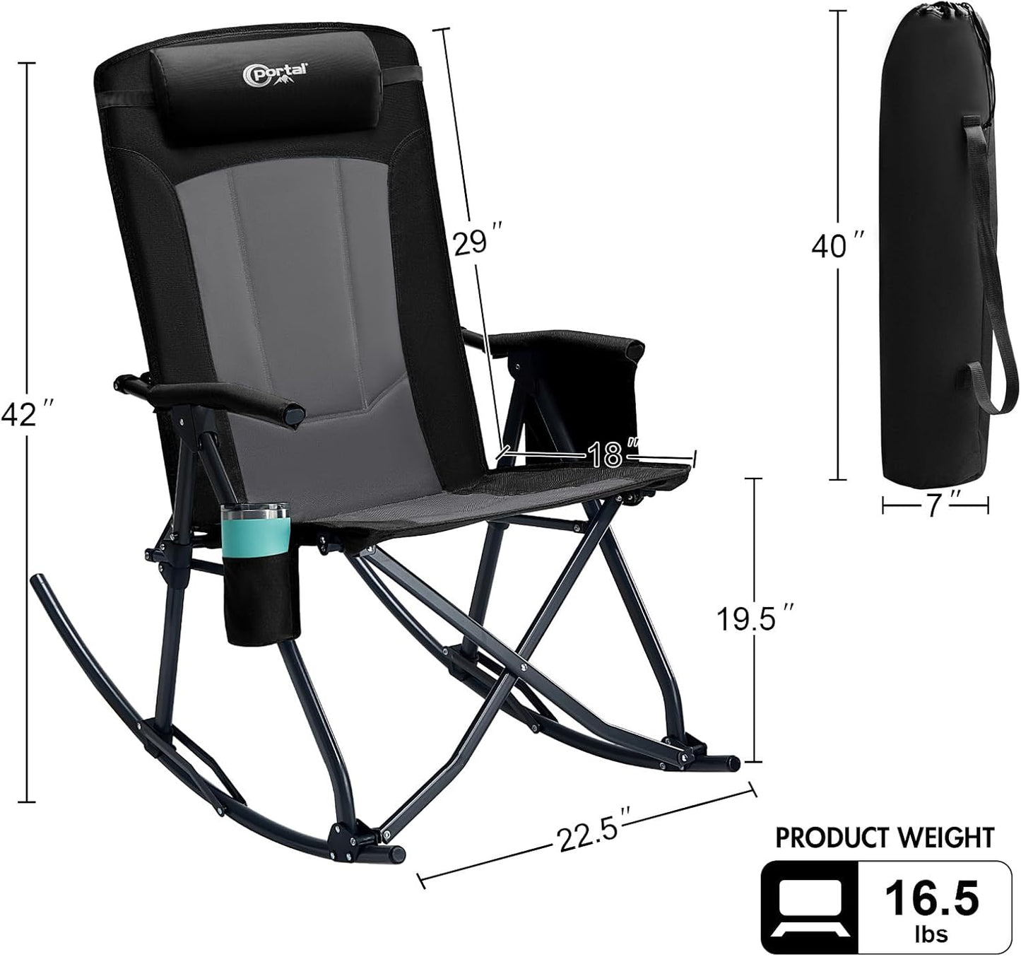 Silla mecedora plegable gran tamaño respaldo alto