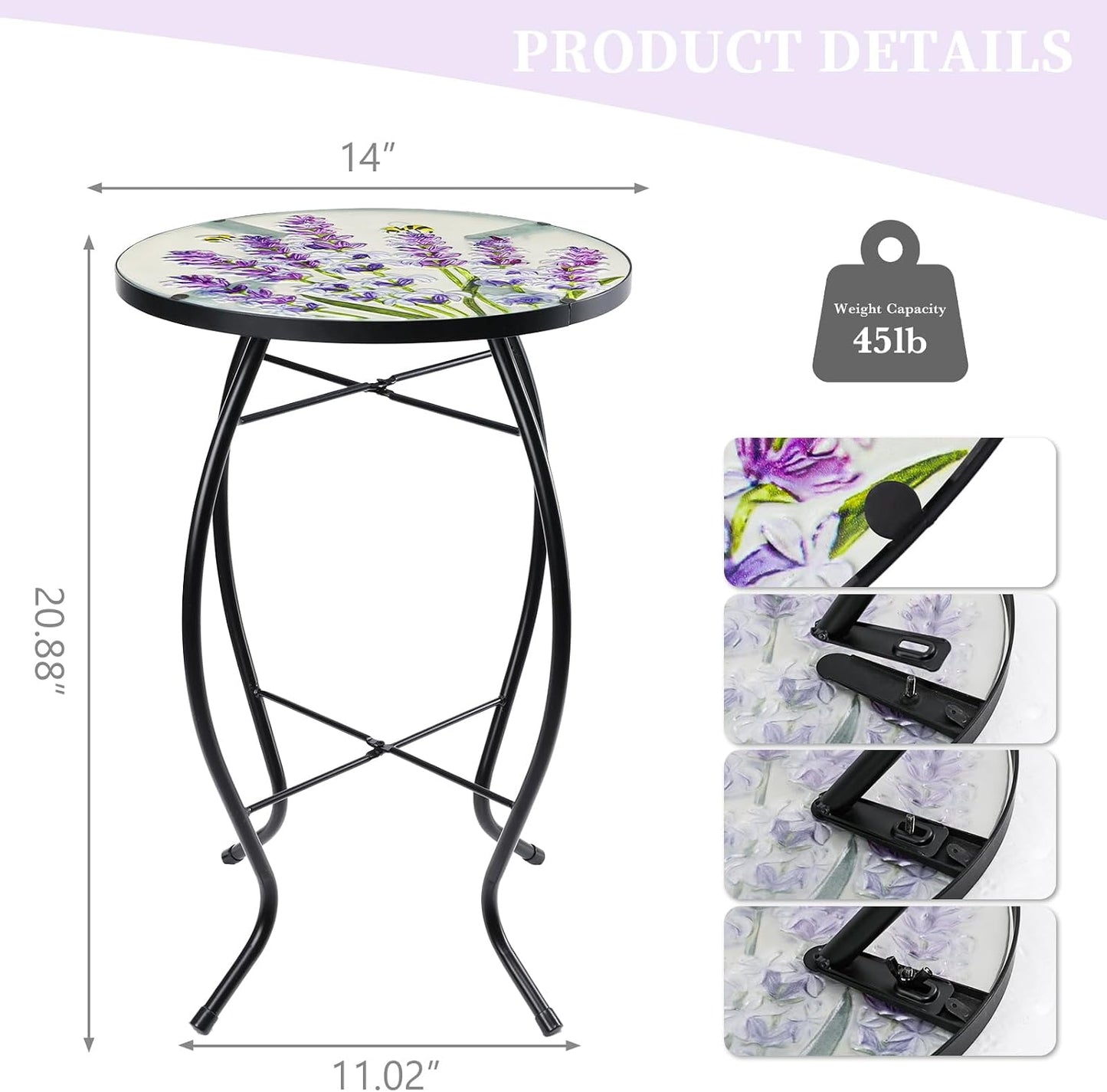 Mesa auxiliar redonda exterior cristal lavanda