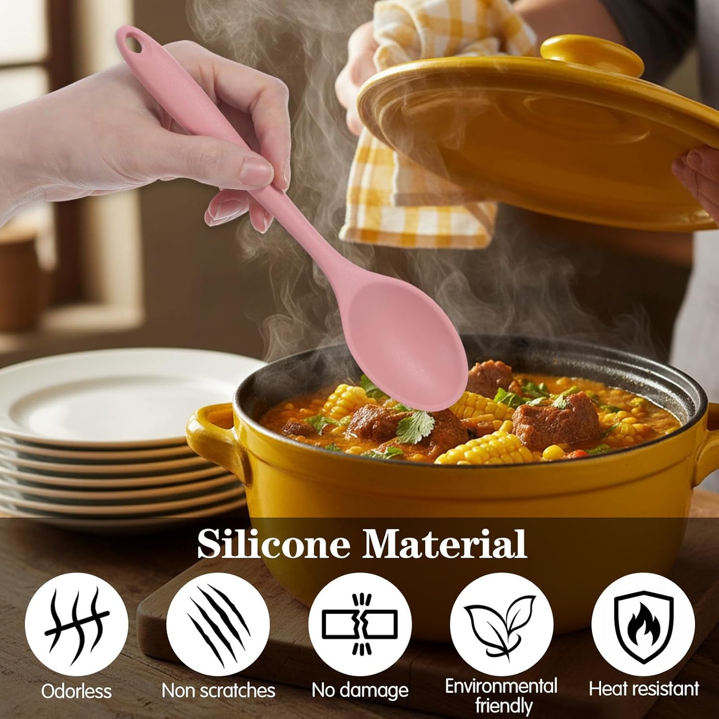 4 Pzas Cucharas Silicón Resistente Calor para Cocina y Mezclar