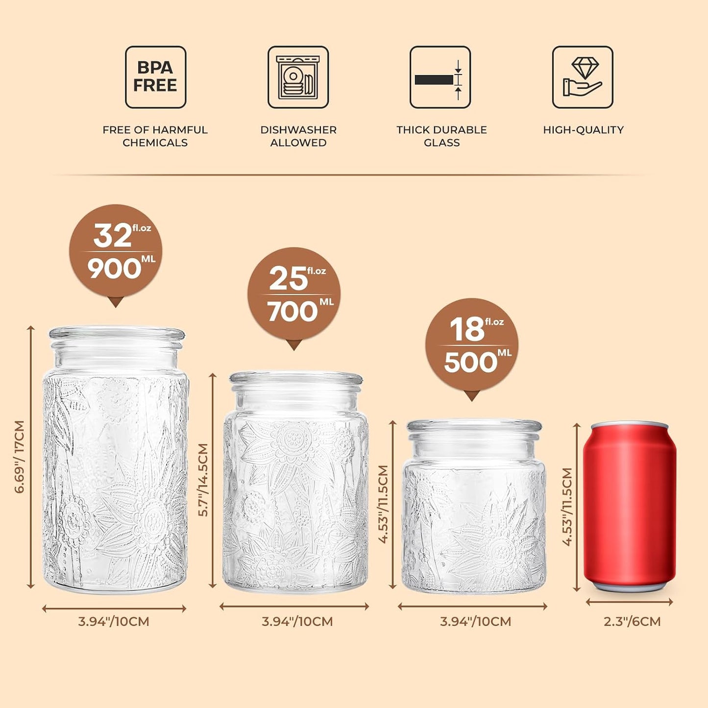 Tarro vidrio vintage 32oz con tapa hermética azúcar café té