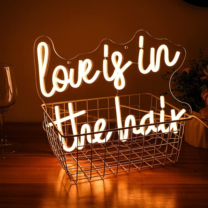 Letrero neón Love is the Hair luz LED blanca barbero