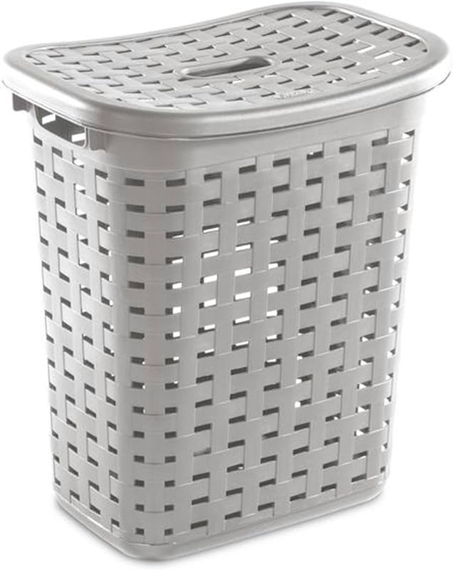 Cesta mimbre plástico para ropa con tapa 8 pzas gris cemento